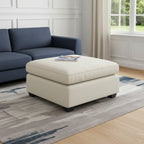 32" Beige and Black Velvet Footstool