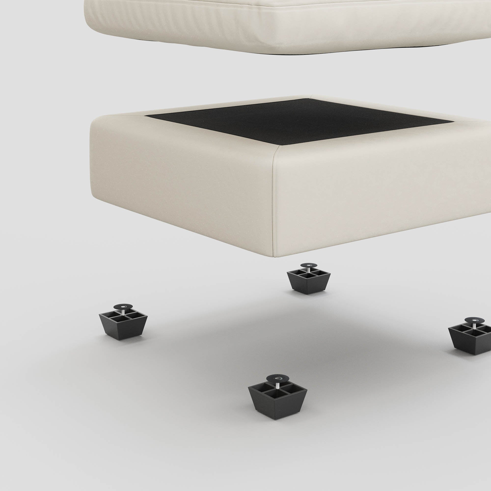 32" Beige and Black Velvet Footstool