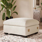 32" Beige and Black Velvet Footstool