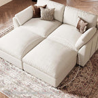 32" Beige and Black Velvet Footstool