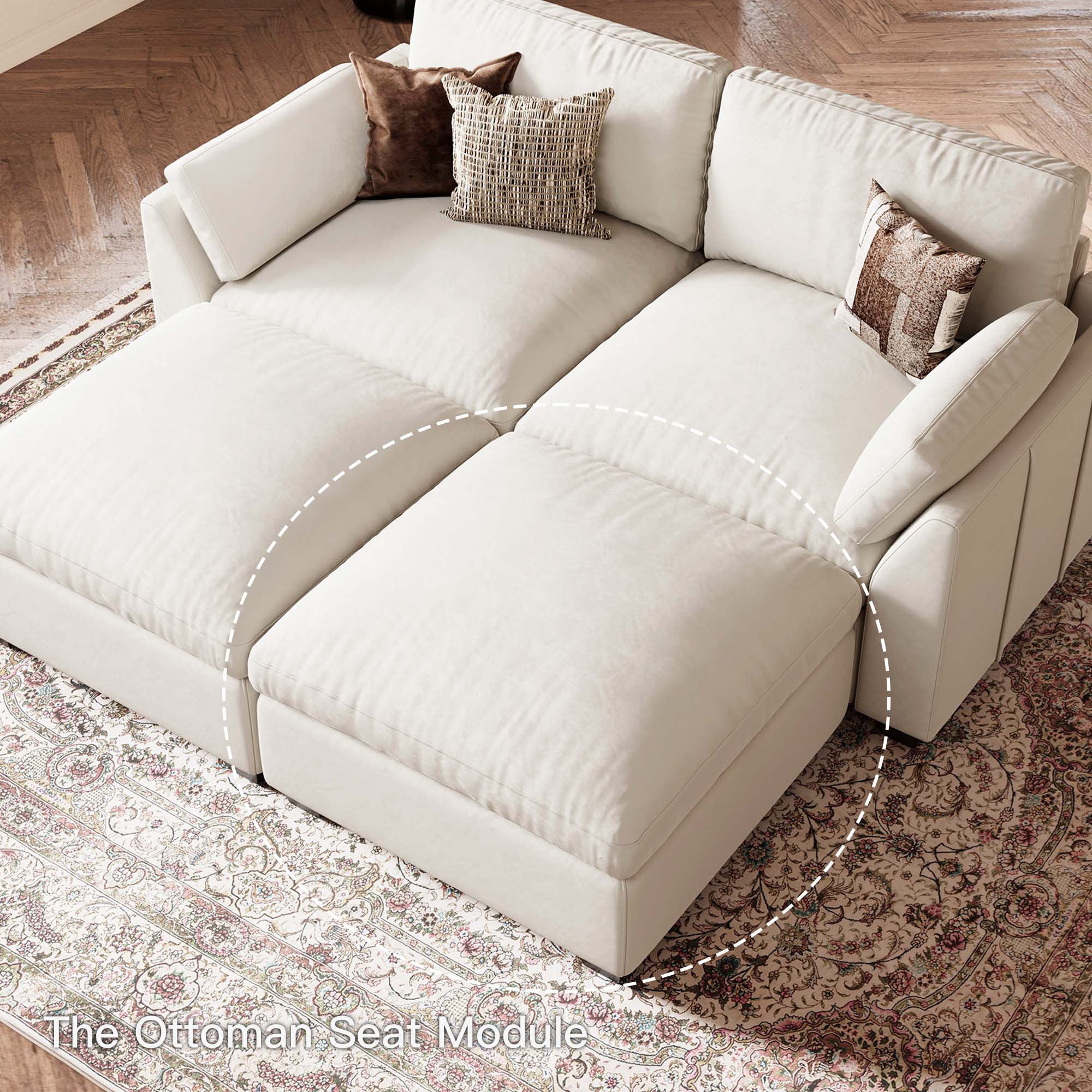 32" Beige and Black Velvet Footstool