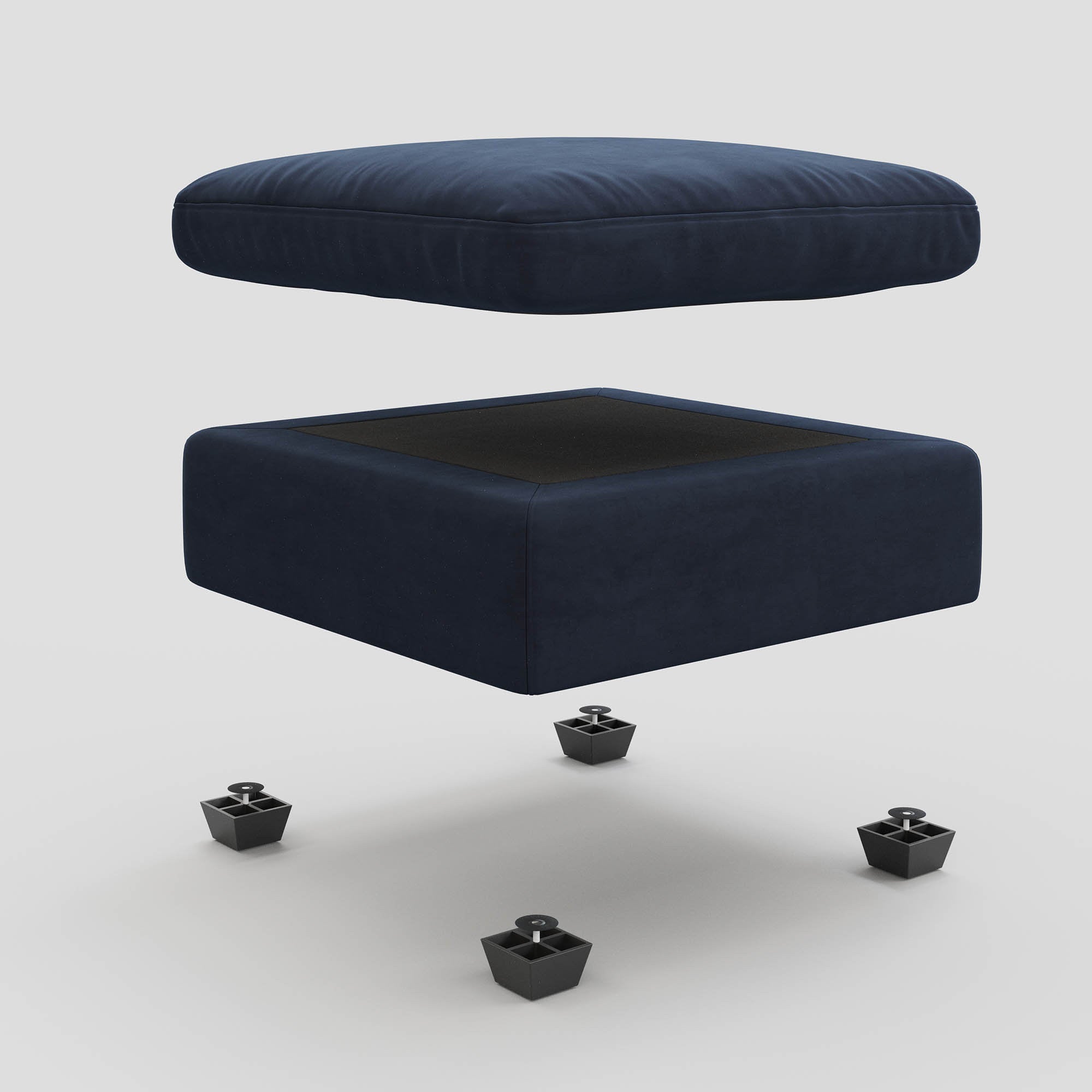 32" Blue and Black Velvet Footstool