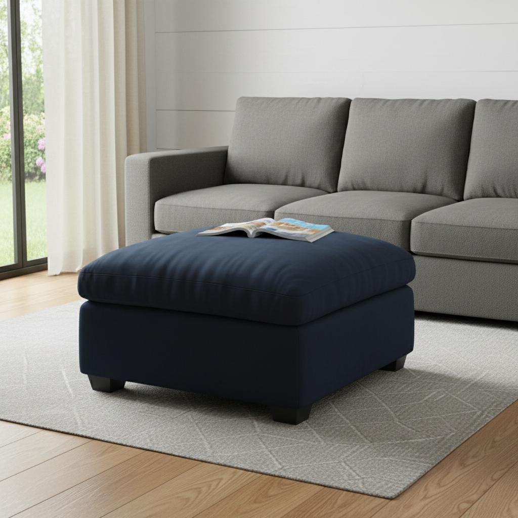 32" Blue and Black Velvet Footstool