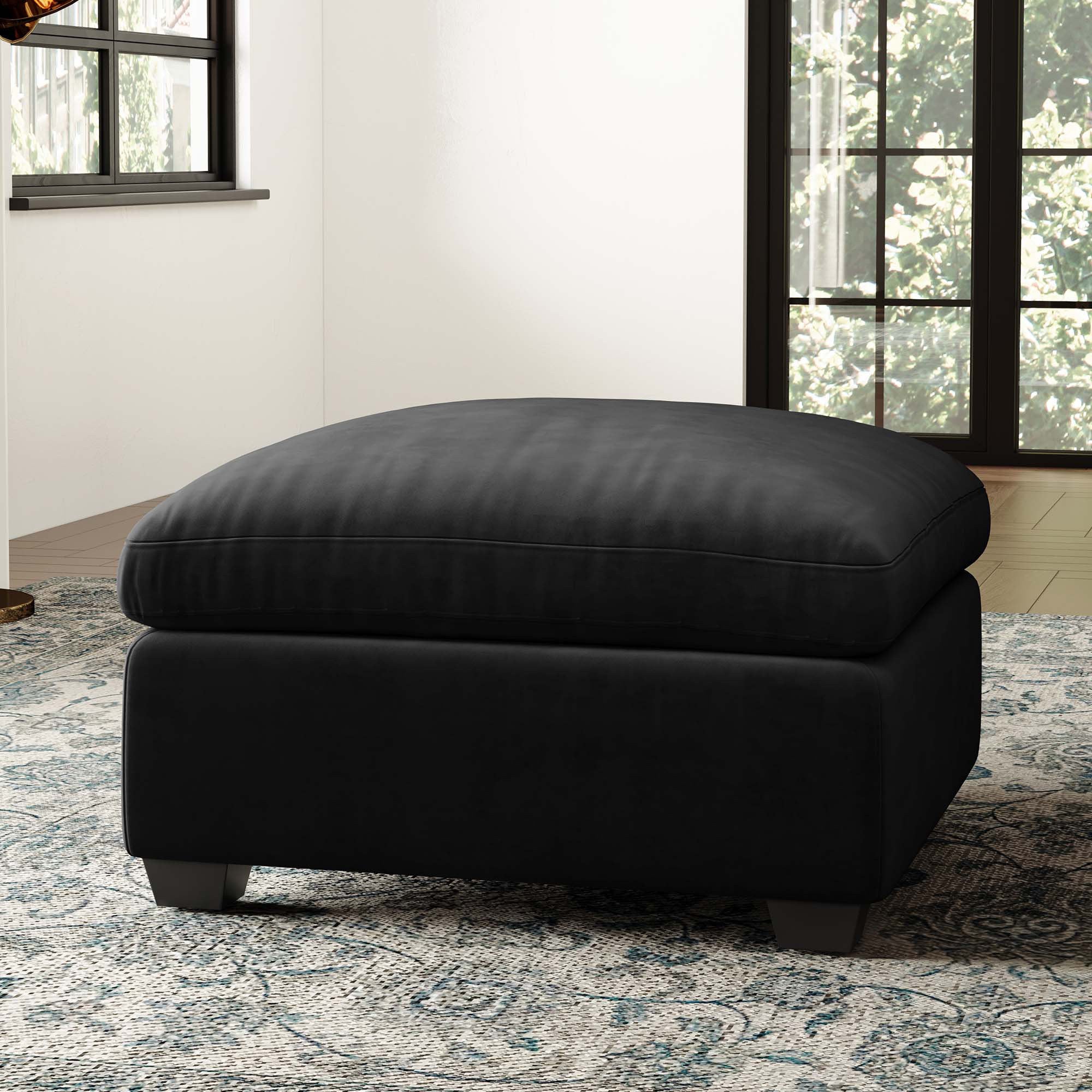 32" Black Velvet Footstool