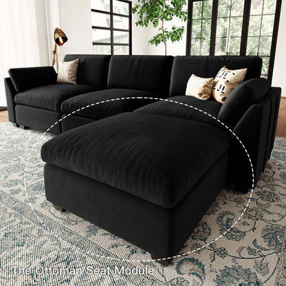 32" Black Velvet Footstool