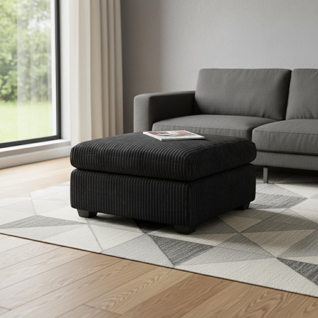 32" Black Corduroy Footstool