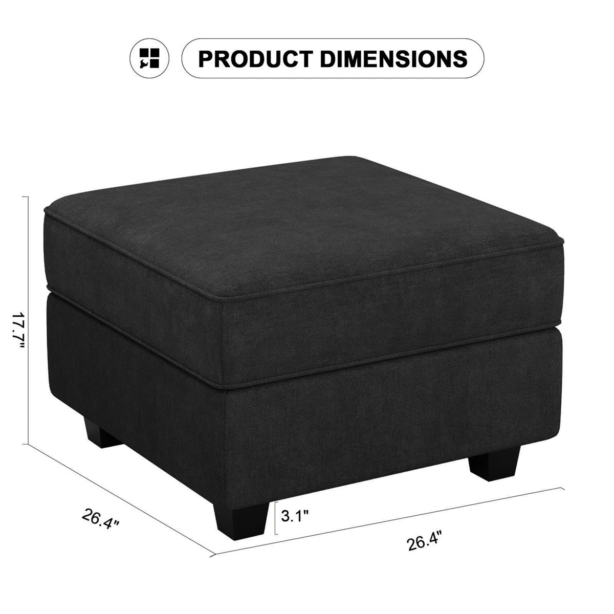 26" Black Velvet Storage Ottoman