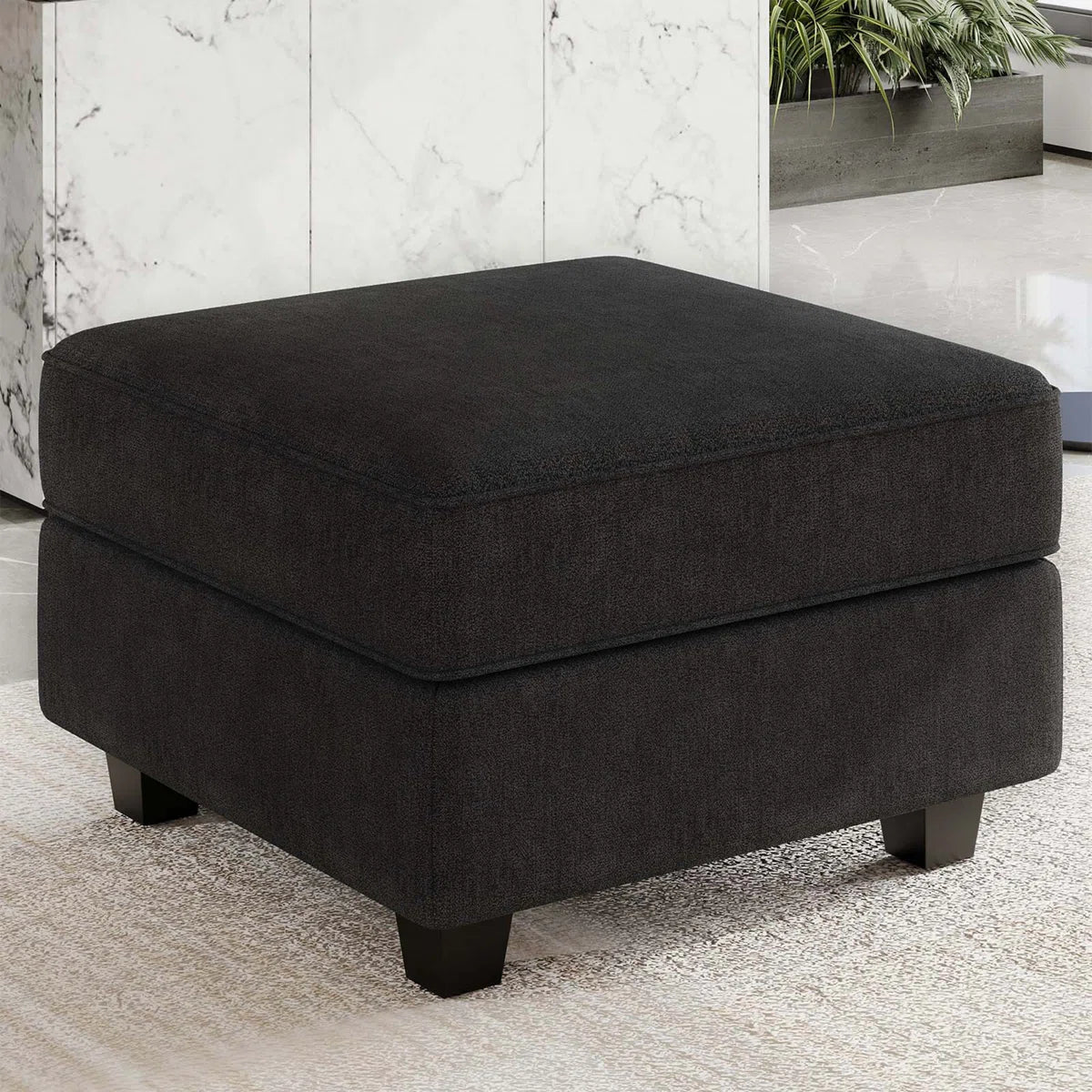26" Black Velvet Storage Ottoman