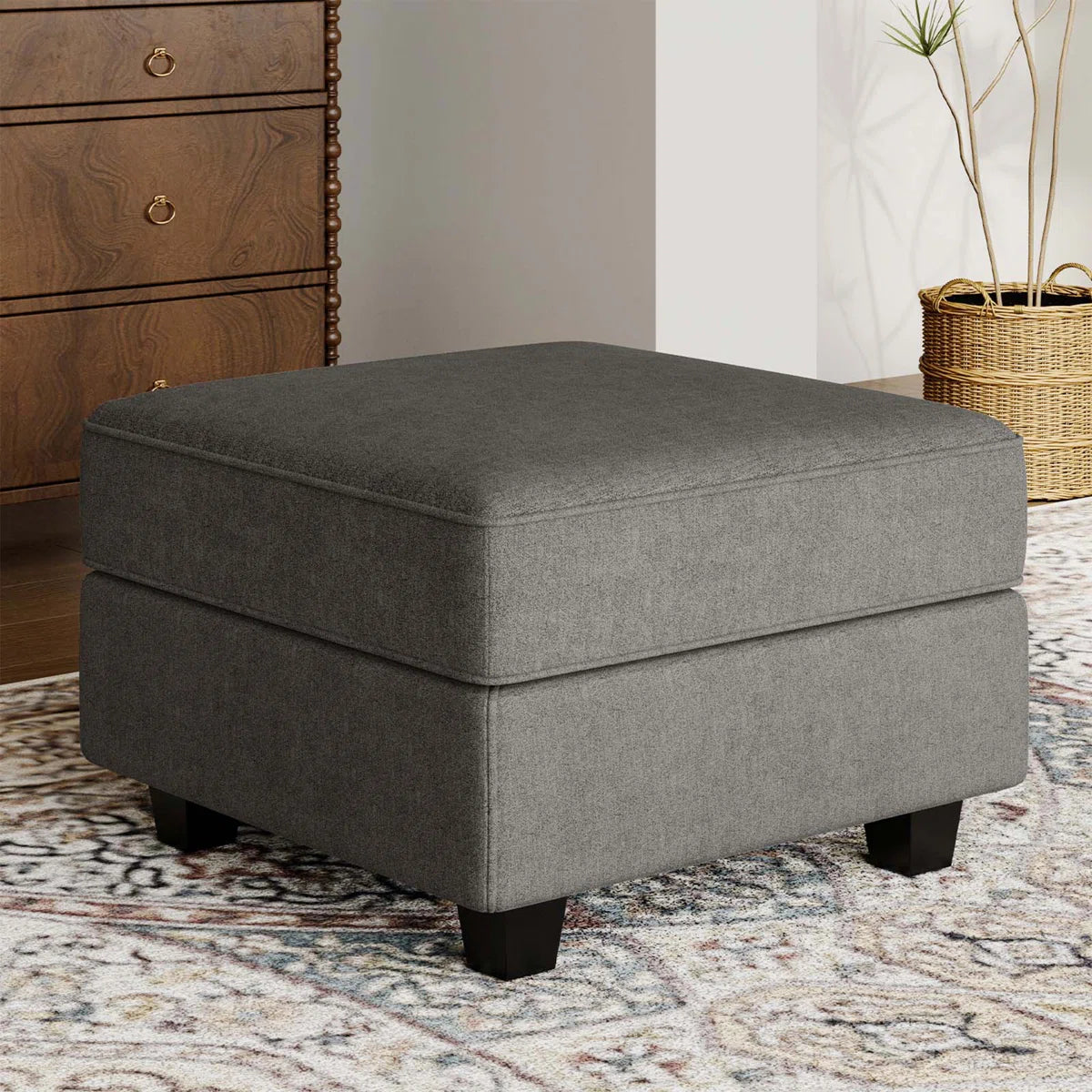 26" Light Gray and Black Velvet Storage Ottoman