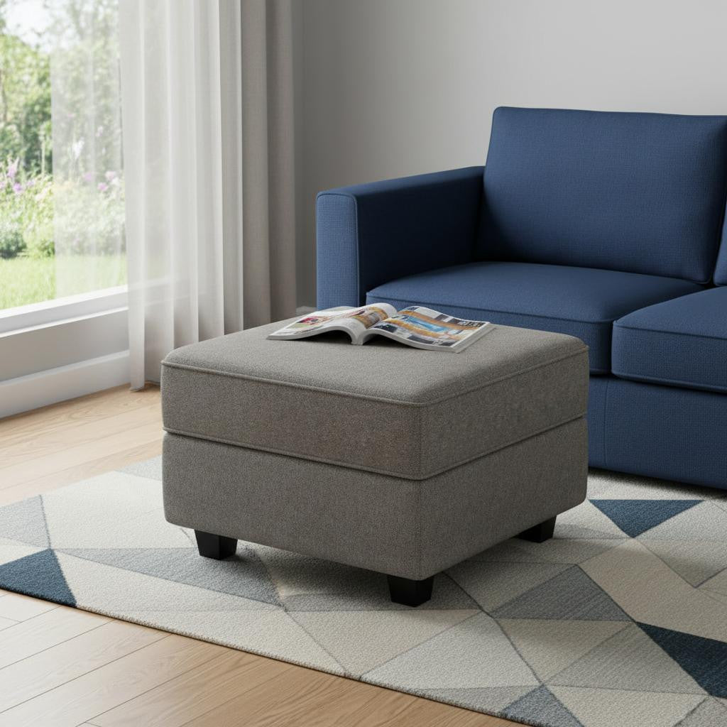 26" Light Gray and Black Velvet Storage Ottoman