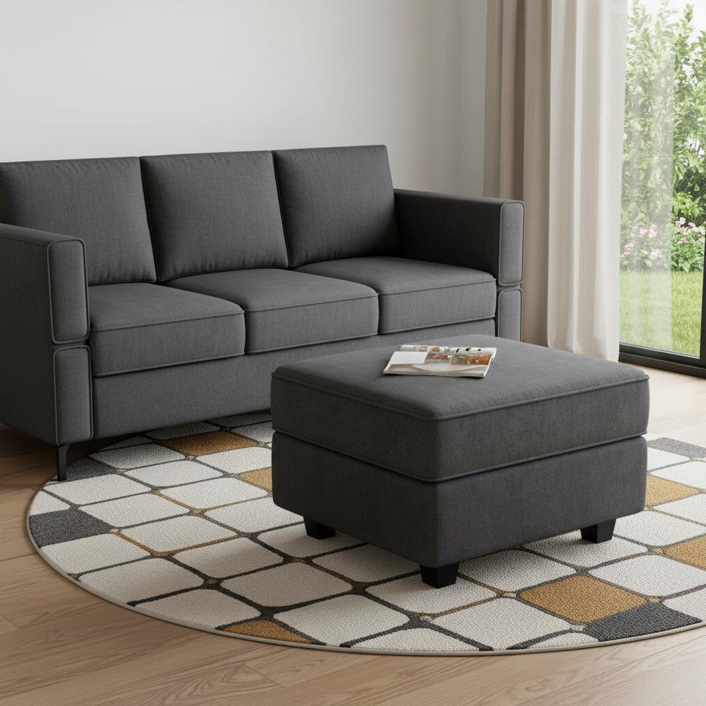 26" Gray and Black Velvet Storage Ottoman