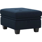 32" Blue and Black Velvet Tufted Storage Ottoman