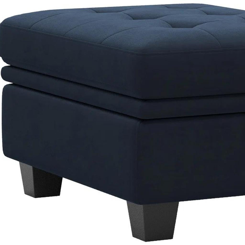 32" Blue and Black Velvet Tufted Storage Ottoman