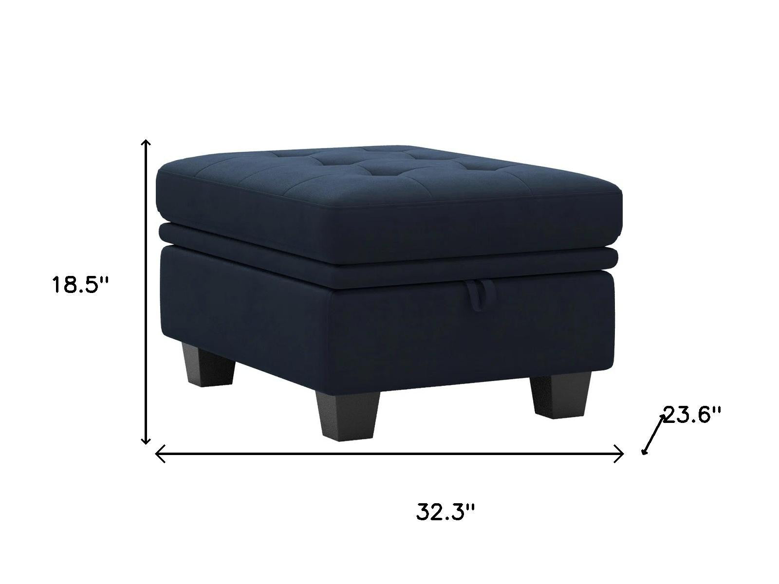 32" Blue and Black Velvet Tufted Storage Ottoman