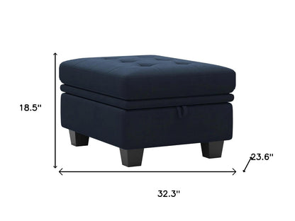 32" Blue and Black Velvet Tufted Storage Ottoman