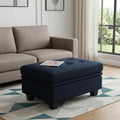 32" Blue and Black Velvet Tufted Storage Ottoman