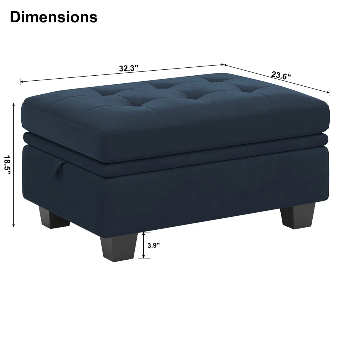 32" Blue and Black Velvet Tufted Storage Ottoman