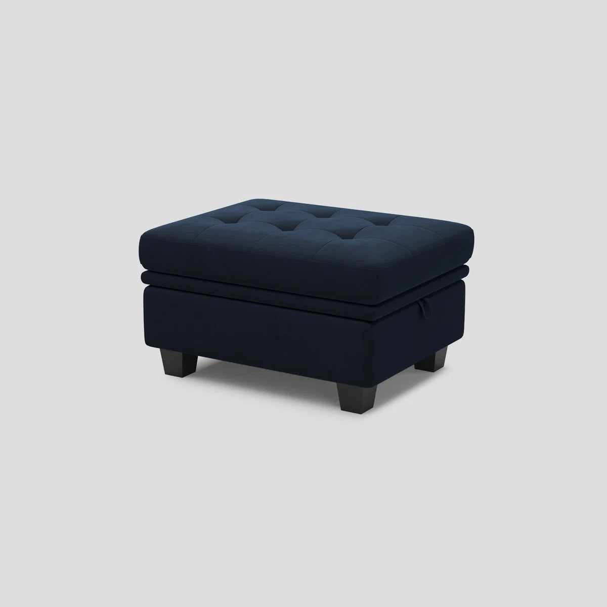 32" Blue and Black Velvet Tufted Storage Ottoman