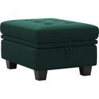 32" Green and Black Velvet Tufted Storage Ottoman