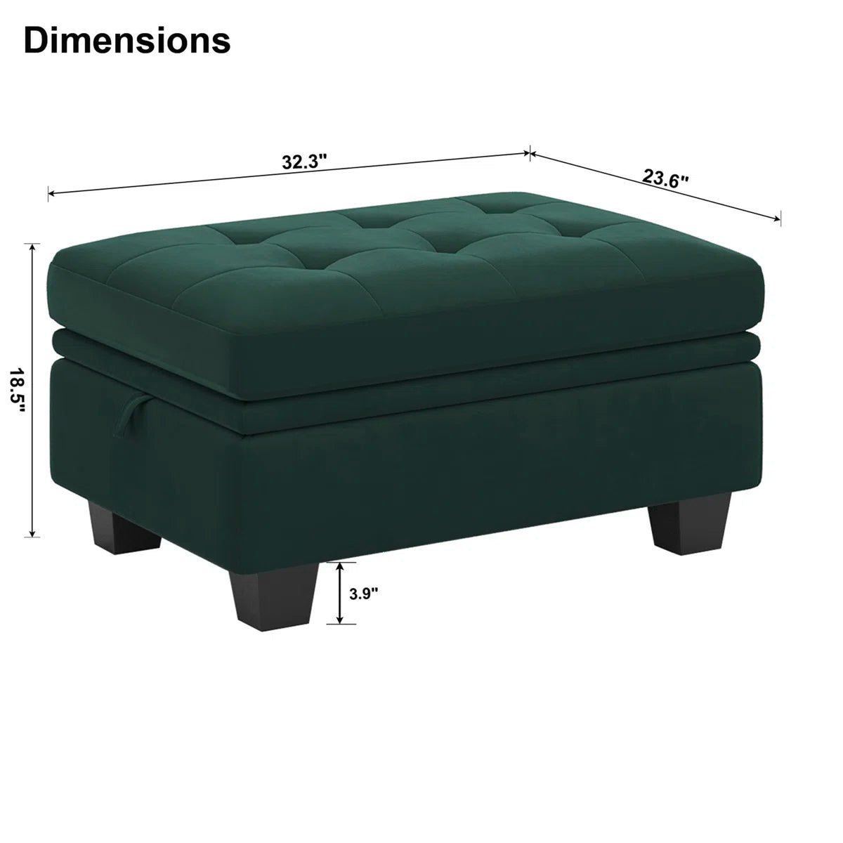 32" Green and Black Velvet Tufted Storage Ottoman