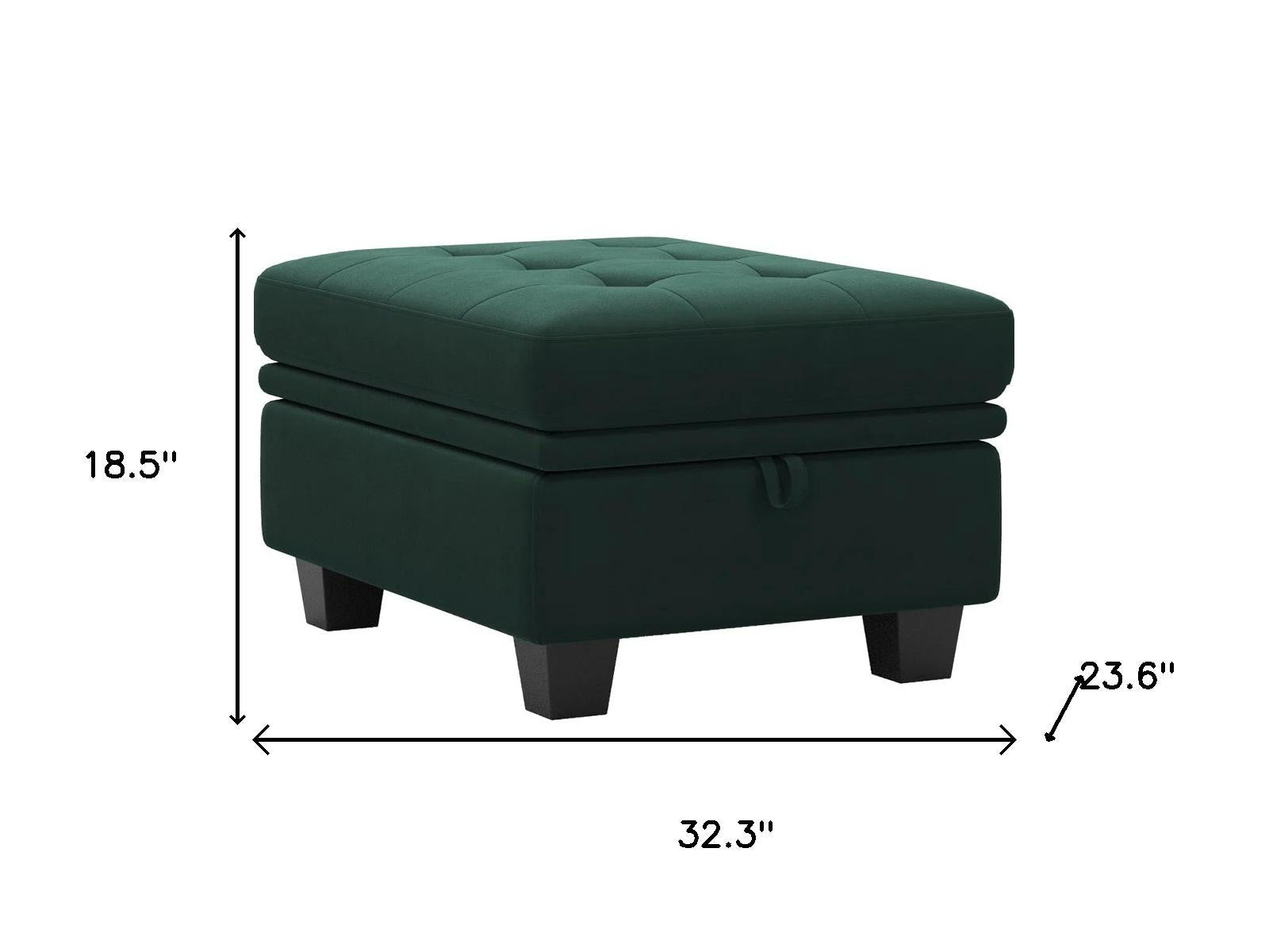 32" Green and Black Velvet Tufted Storage Ottoman