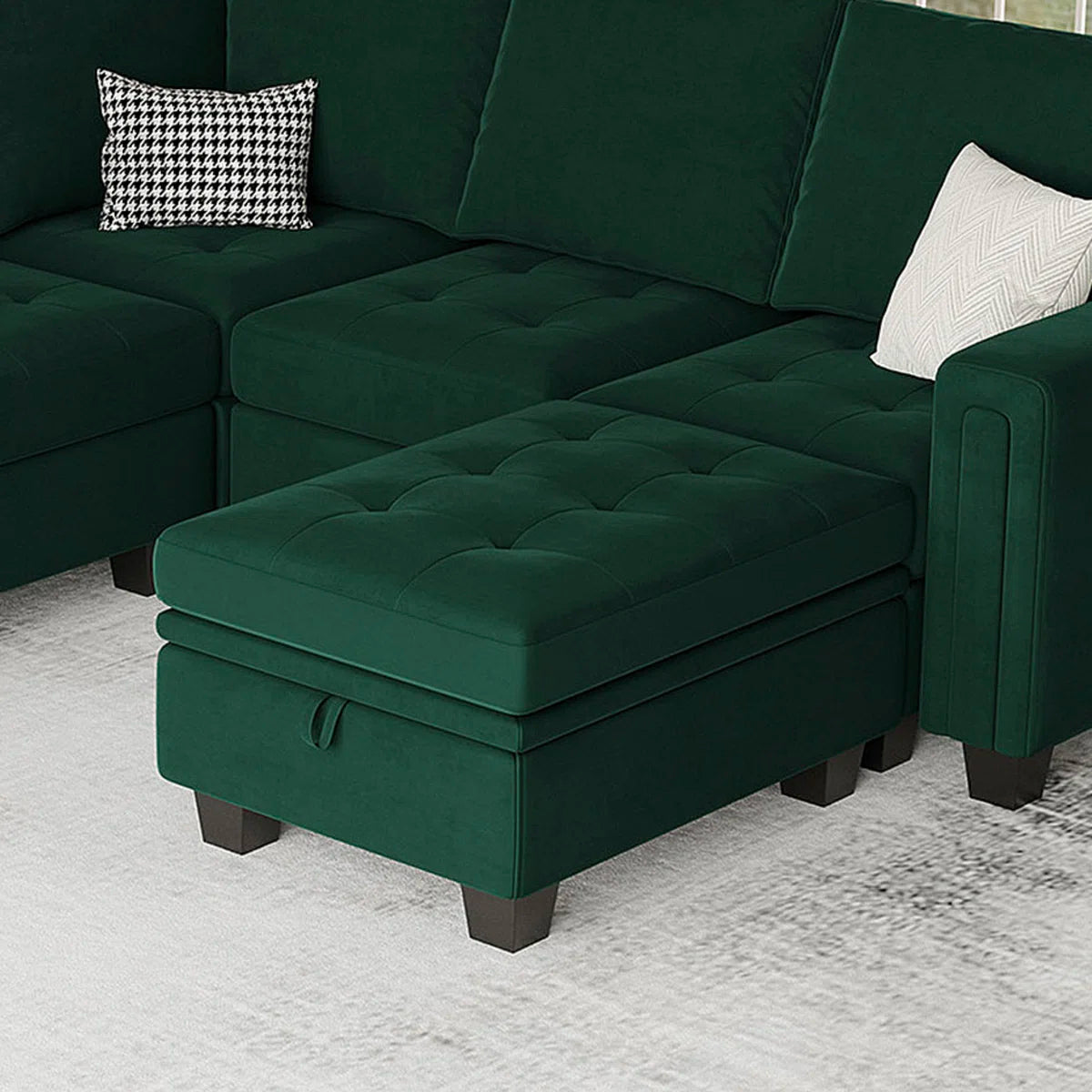 32" Green and Black Velvet Tufted Storage Ottoman