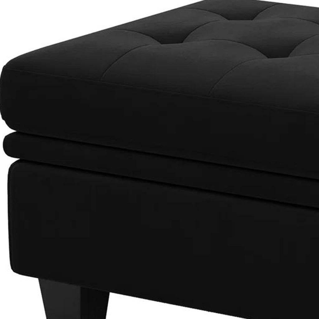 32" Black Velvet Tufted Storage Ottoman