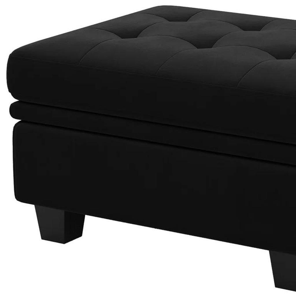 32" Black Velvet Tufted Storage Ottoman