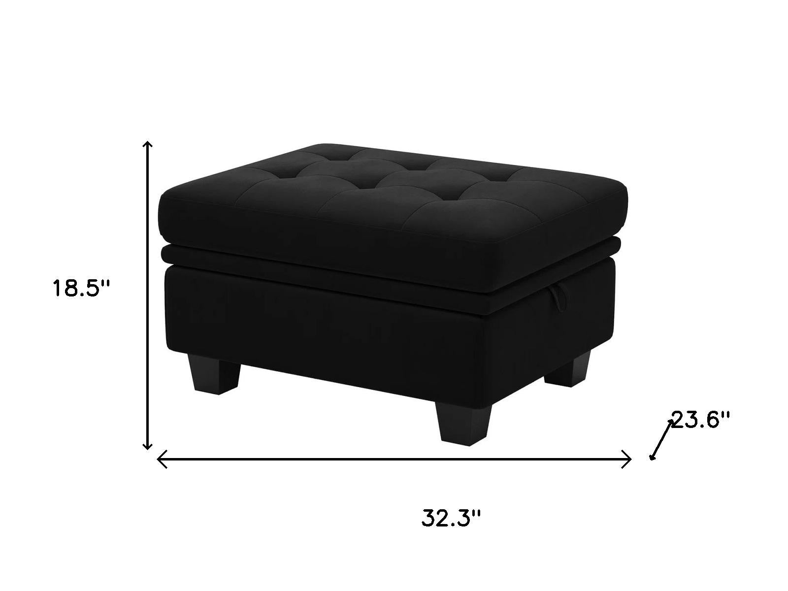 32" Black Velvet Tufted Storage Ottoman