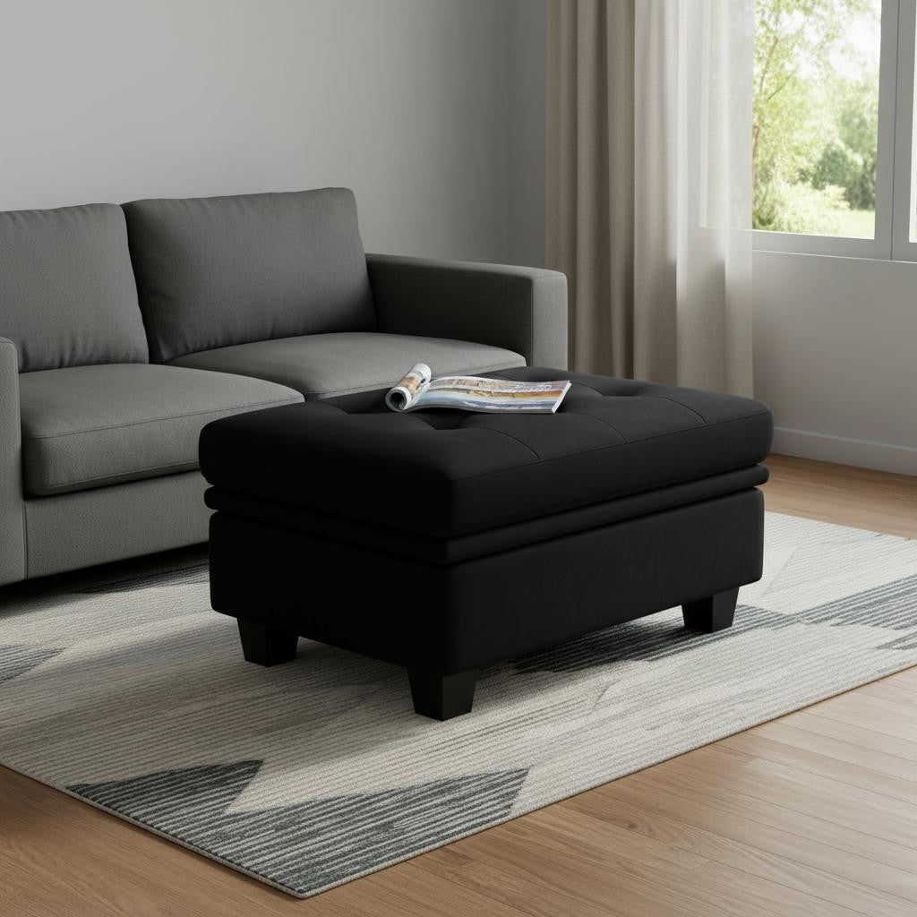 32" Black Velvet Tufted Storage Ottoman