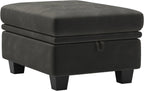 32" Gray and Black Velvet Tufted Storage Ottoman