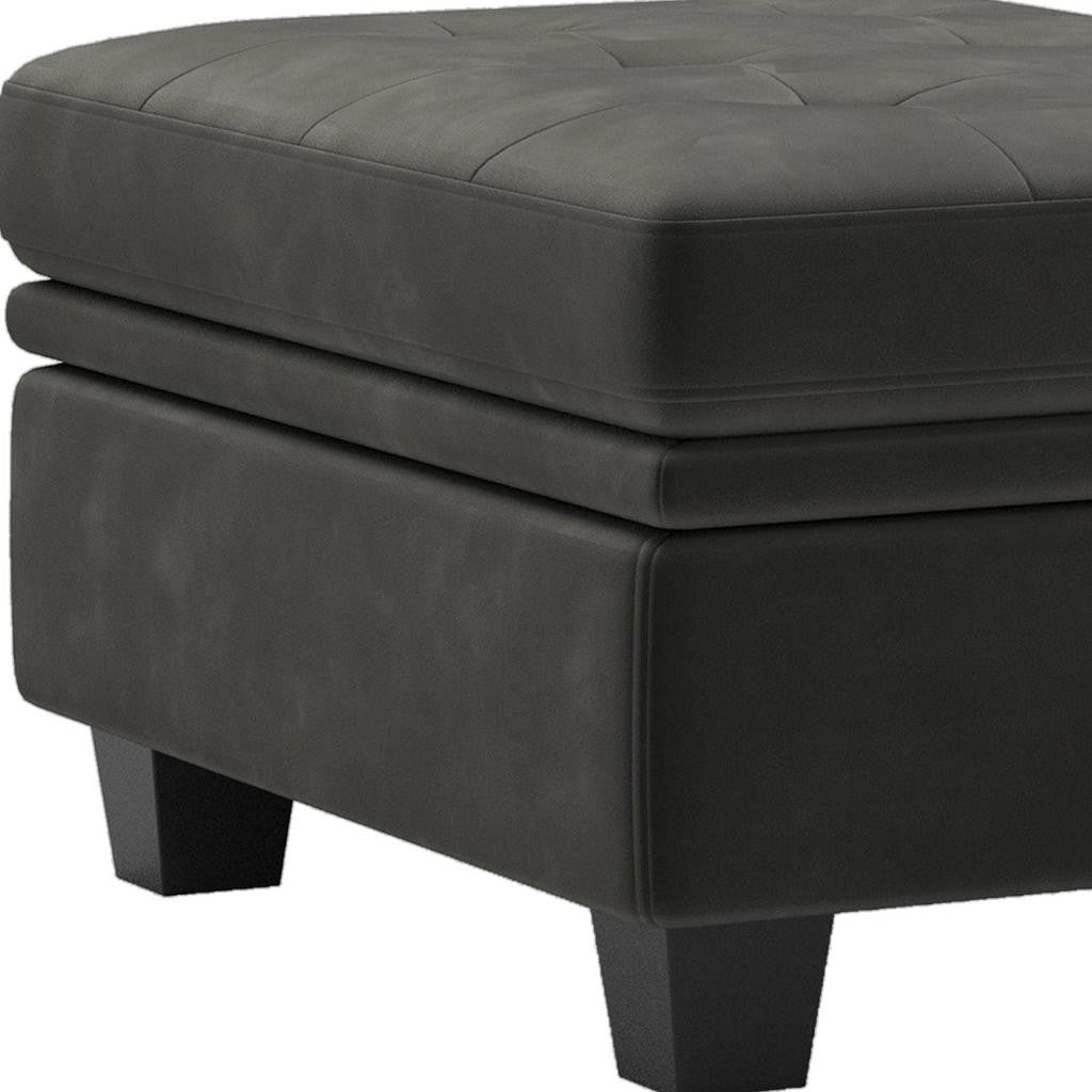 32" Gray and Black Velvet Tufted Storage Ottoman