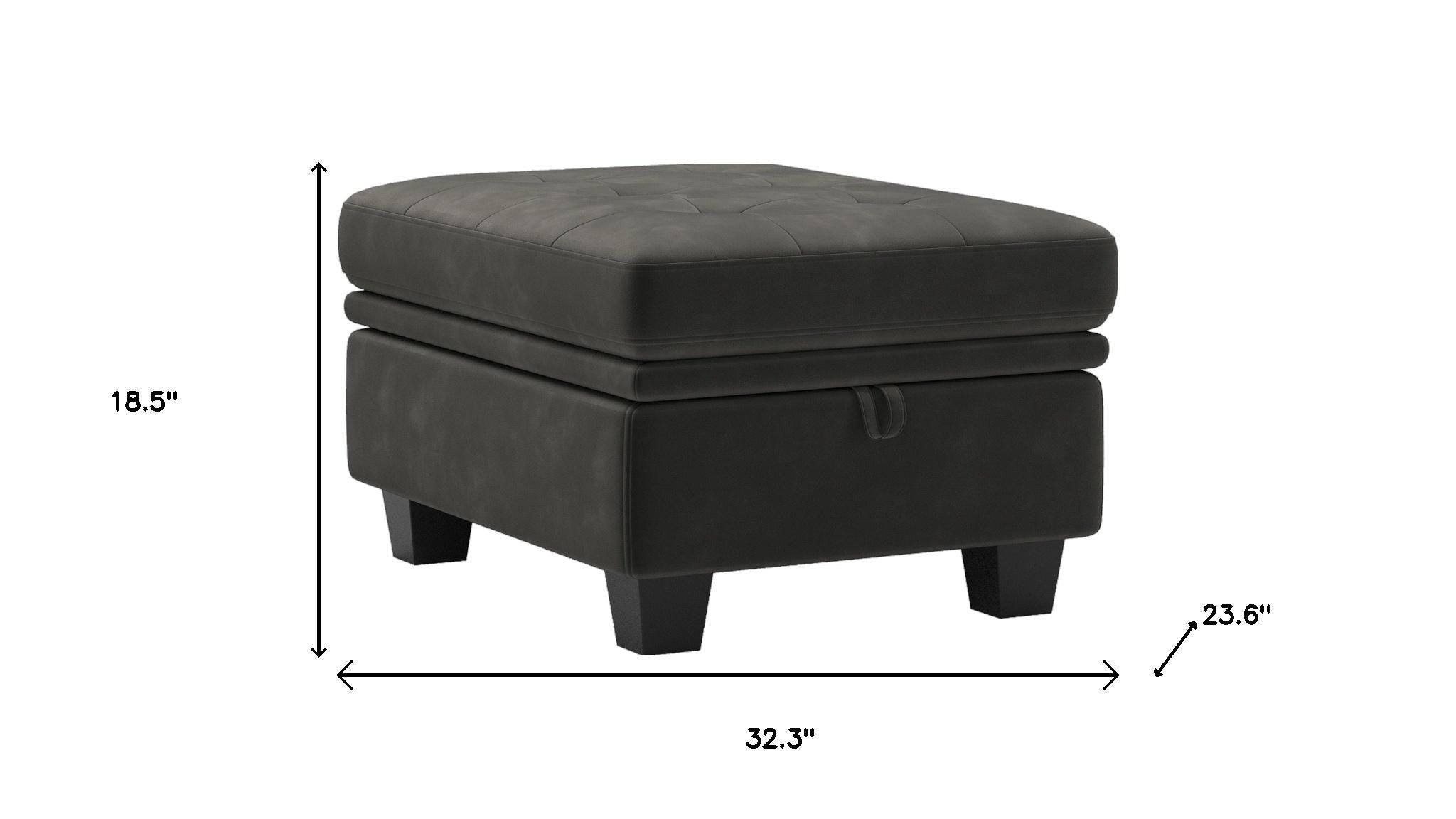 32" Gray and Black Velvet Tufted Storage Ottoman