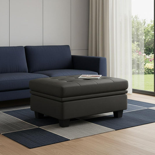 32" Gray and Black Velvet Tufted Storage Ottoman