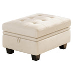 32" Beige and Black Velvet Tufted Storage Ottoman