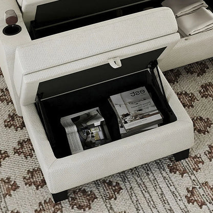 29" Beige and Black Chenille Storage Ottoman