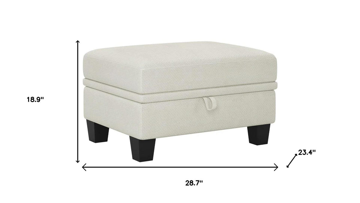 29" Beige and Black Chenille Storage Ottoman