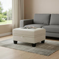 29" Beige and Black Chenille Storage Ottoman