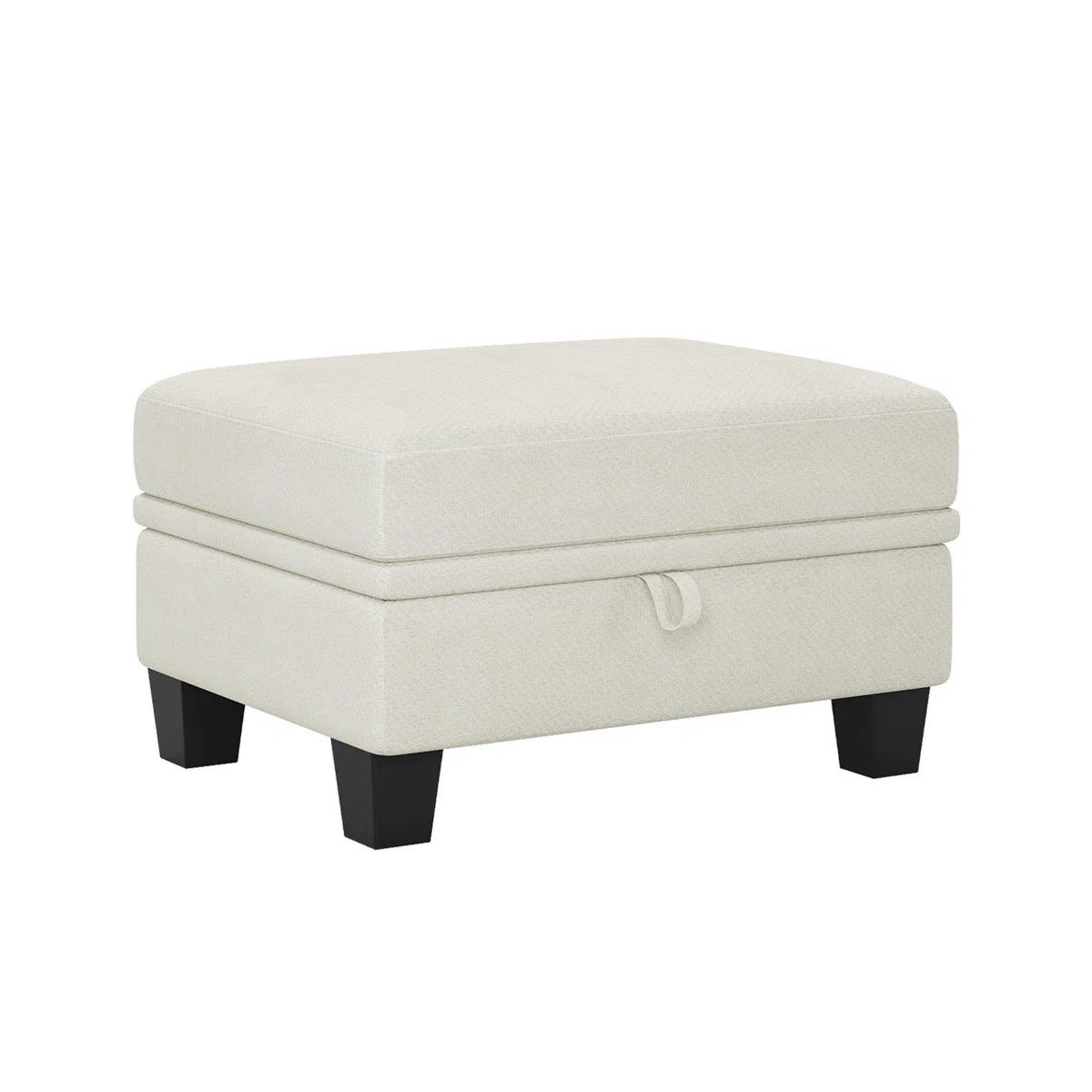 29" Beige and Black Chenille Storage Ottoman