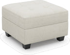 26" Beige and Black Chenille Tufted Footstool With Storage