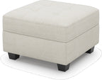 26" Beige and Black Chenille Tufted Footstool With Storage