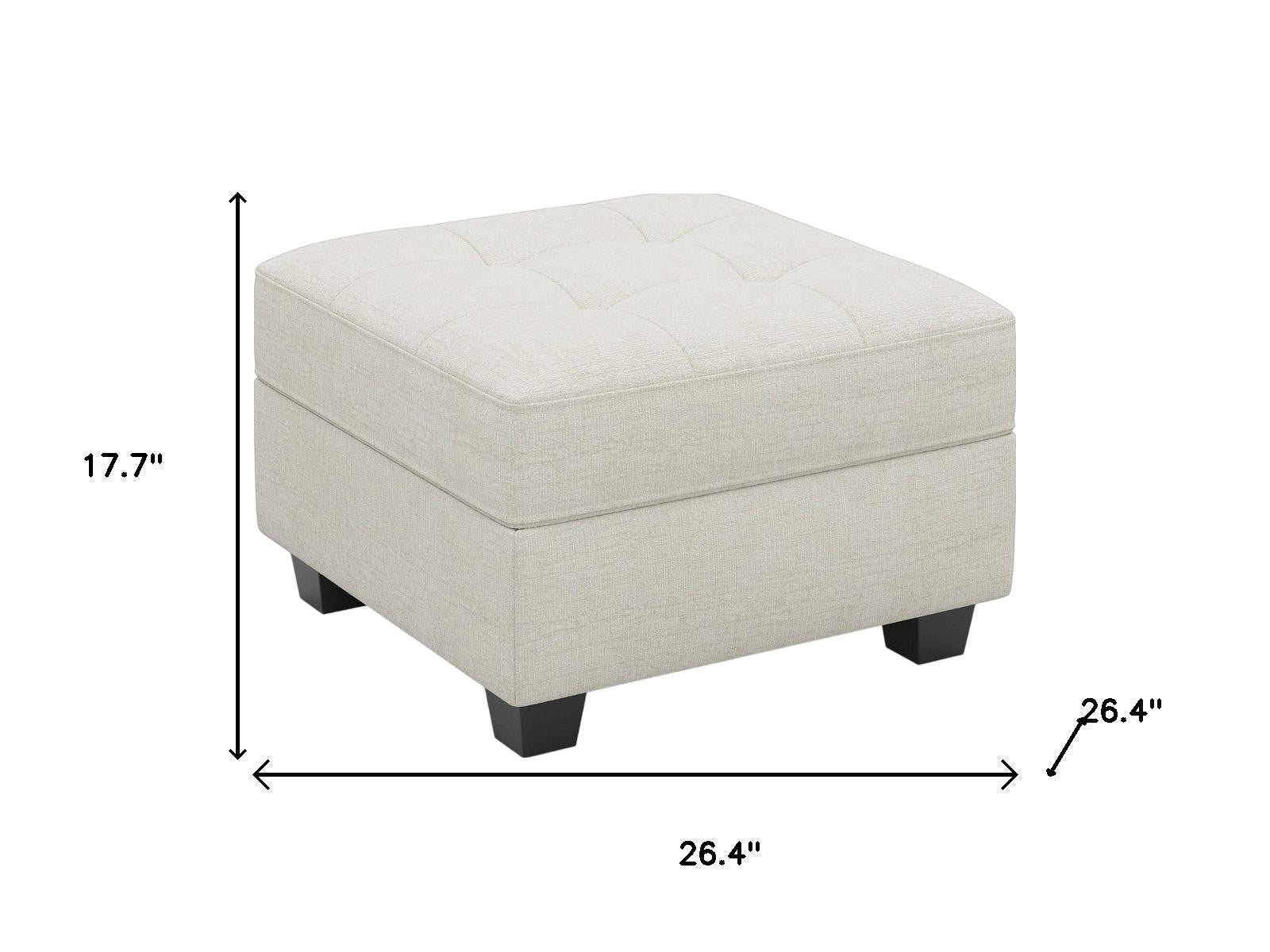 26" Beige and Black Chenille Tufted Footstool With Storage