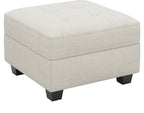 26" Beige and Black Chenille Tufted Footstool With Storage