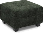 26" Green and Black Chenille Tufted Footstool With Storage