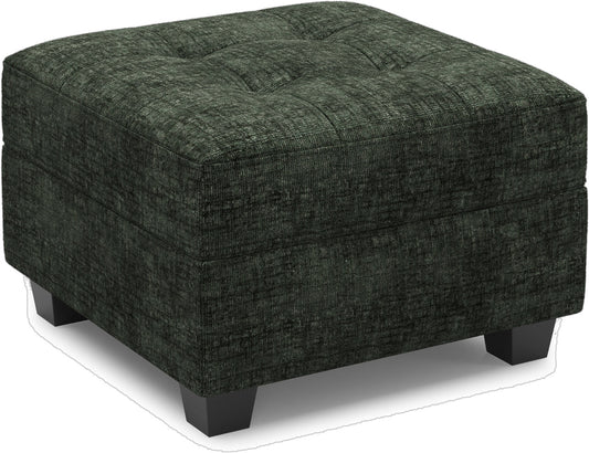 26" Green and Black Chenille Tufted Footstool With Storage