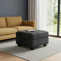 26" Black Chenille Tufted Footstool With Storage