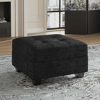 26" Black Chenille Tufted Footstool With Storage