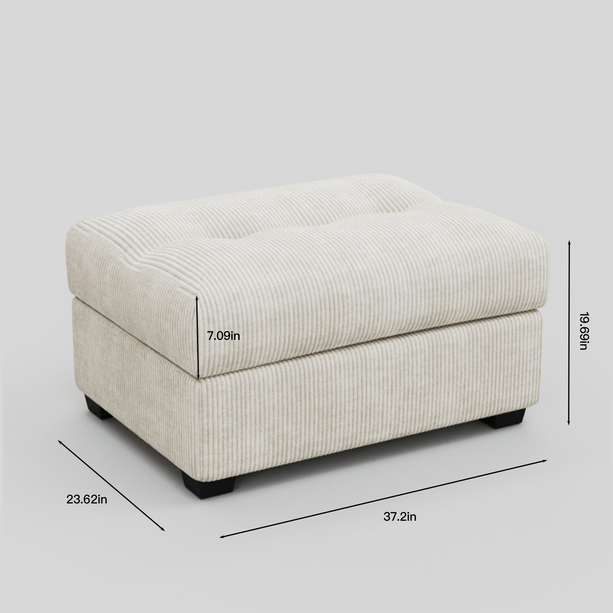 37" Beige and Black Corduroy Tufted Footstool