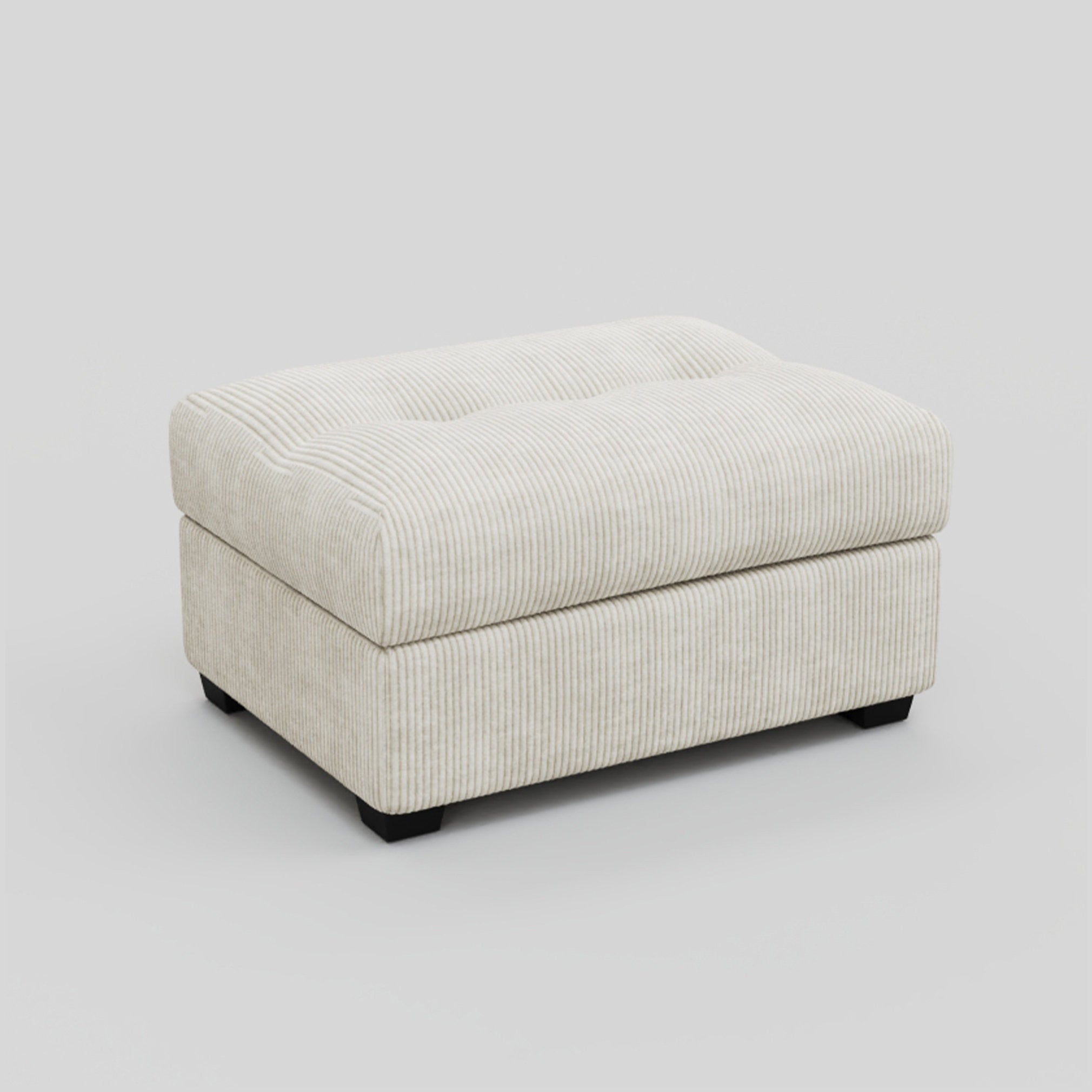 37" Beige and Black Corduroy Tufted Footstool