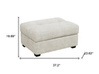 37" Beige and Black Corduroy Tufted Footstool